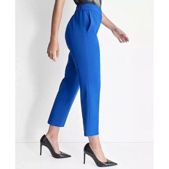 DKNY Women's Elasticated-Back Slim-Leg Ankle Pants Royal Blue Size 2 - Picture 4 of 10